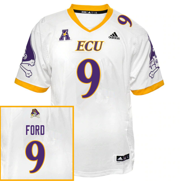 Men #9 D.J. Ford ECU Pirates College Football Jerseys Sale-White - Click Image to Close